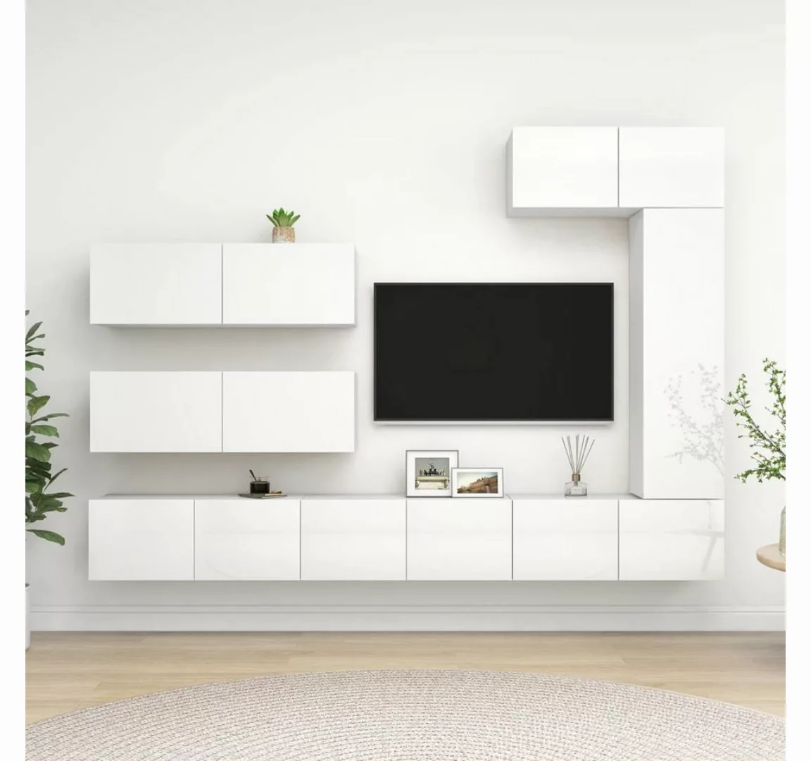 furnicato TV-Schrank 7-tlg. TV-Schrank-Set Hochglanz-Weiß Holzwerkstoff günstig online kaufen