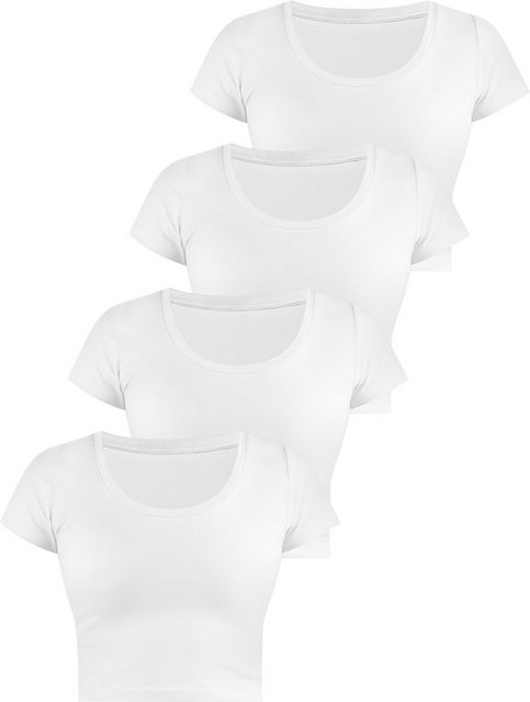 Janice Kurzarmshirt 4 x Damen crop T-Shirt Nantes Kurzes Shirt aus Baumwoll günstig online kaufen