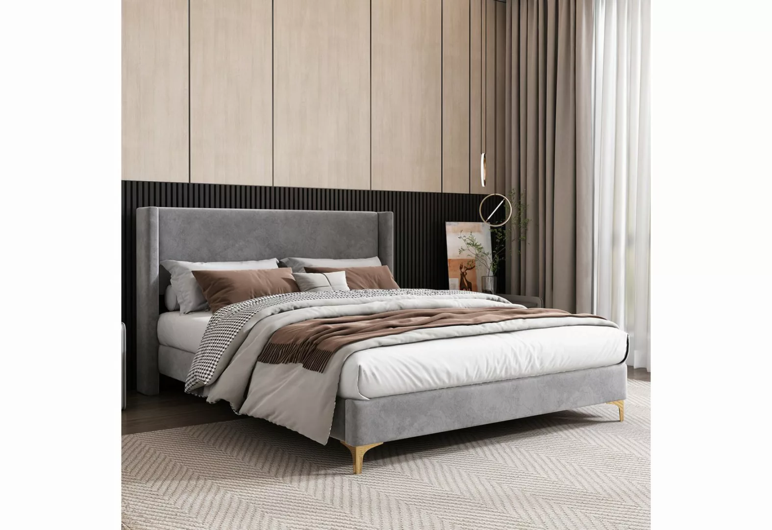 MODFU Polsterbett Doppelbett Bett mit Lattenrost ohne Matratze (140 x 200cm günstig online kaufen