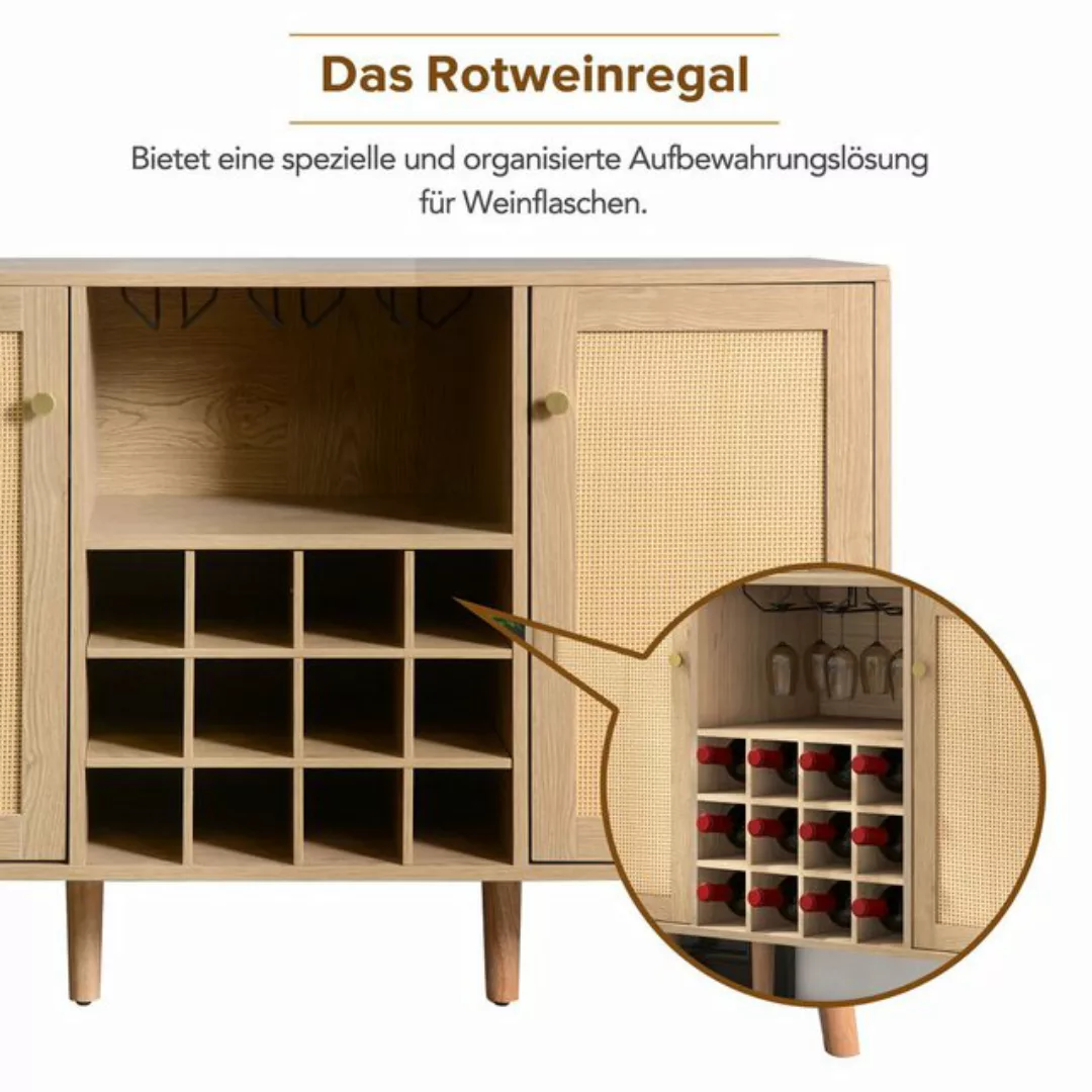 Celya Seitenschrank 120 cm langes Weinregal aus Holzimitat, 2 Rattantüren,S günstig online kaufen