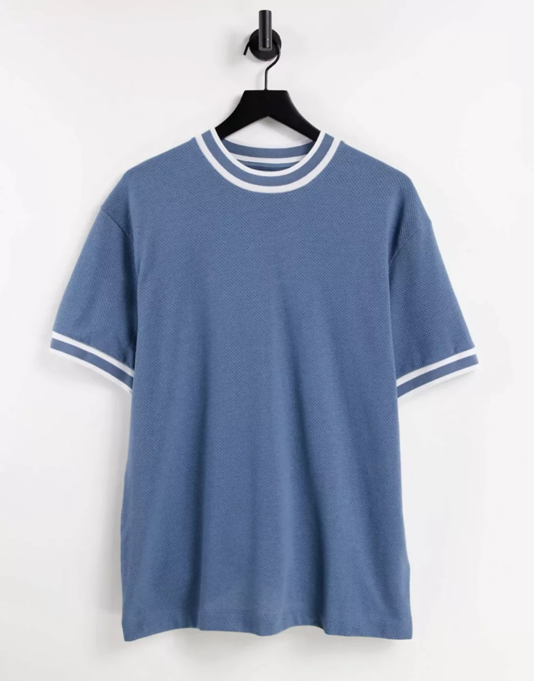 Topman – Oversize-T-Shirt aus Airtex-Material mit geringeltem Ausschnitt in günstig online kaufen