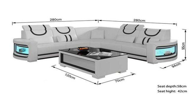 Xlmoebel Ecksofa Neues Design-Weißledersofa in L-Form mit luxuriöser Eckgar günstig online kaufen