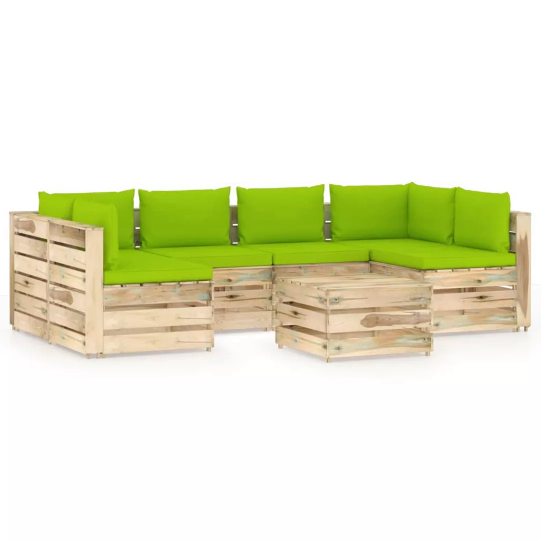 7-tlg. Garten-lounge-set Mit Kissen Grün Imprägniertes Holz günstig online kaufen