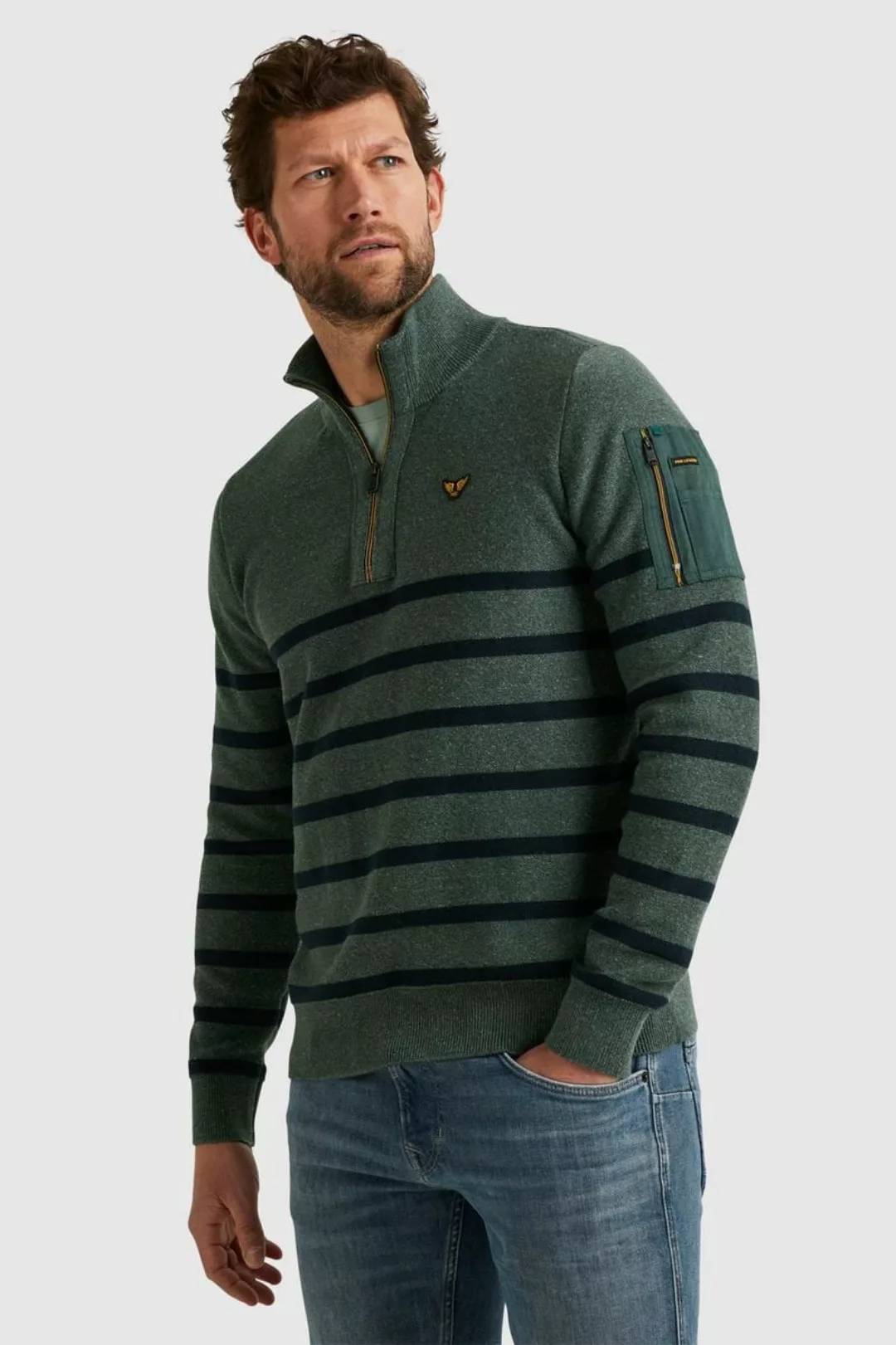 PME Legend Half Zip Pullover mit Streifen Grün - Größe M günstig online kaufen