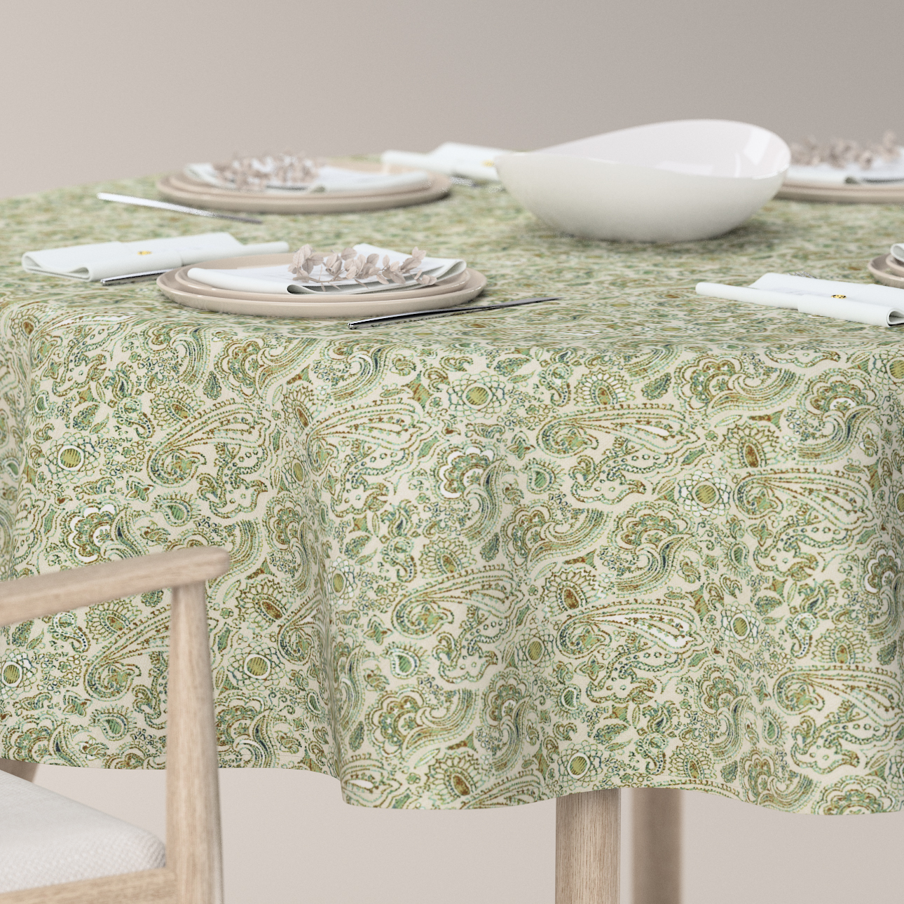 Runde Tischdecke, grün-beige, Flowers (143-68) günstig online kaufen