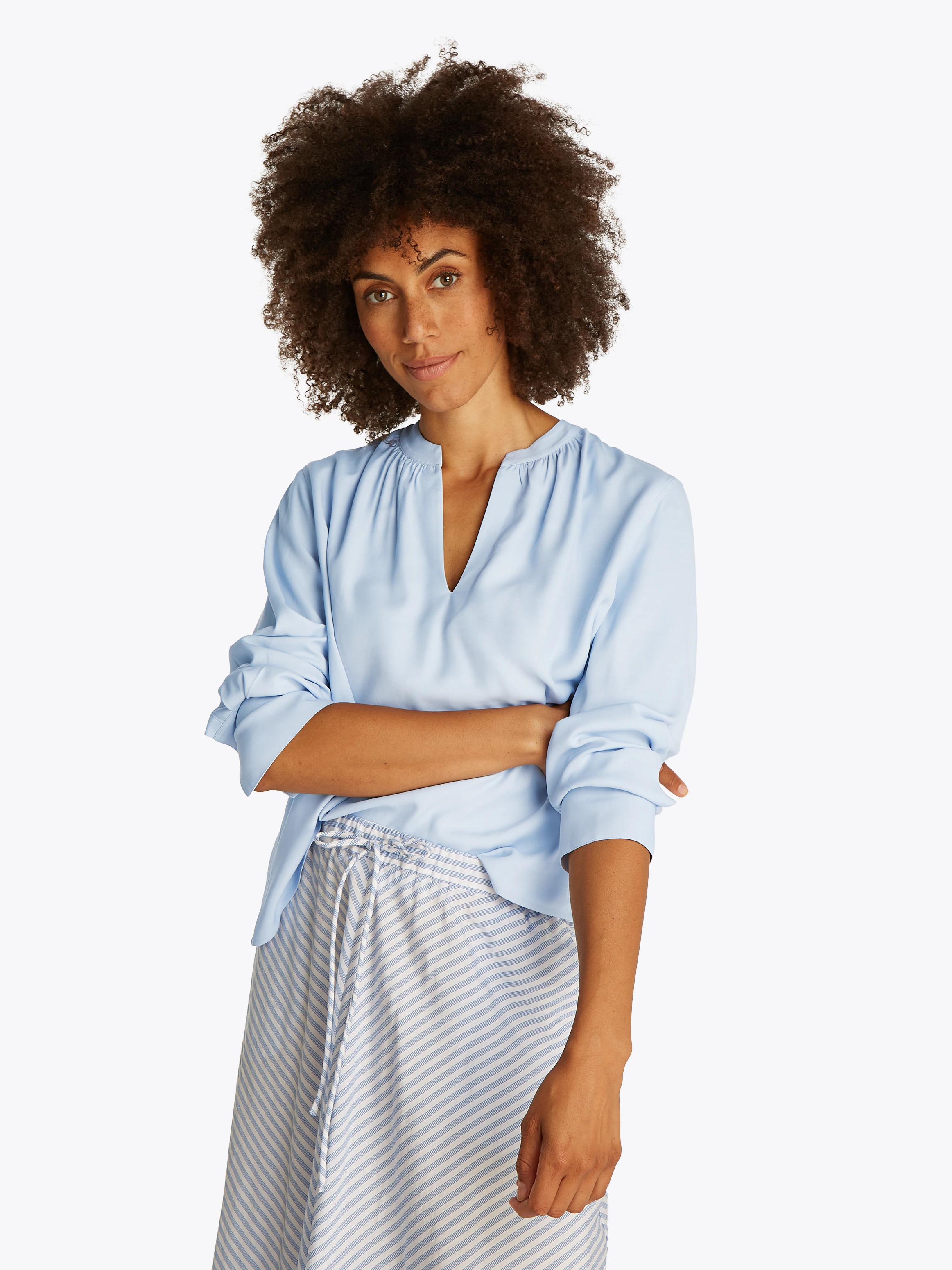 Tommy Hilfiger Langarmbluse "SOFT VIS V NECK LS BLOUSE", mit Raffungen günstig online kaufen