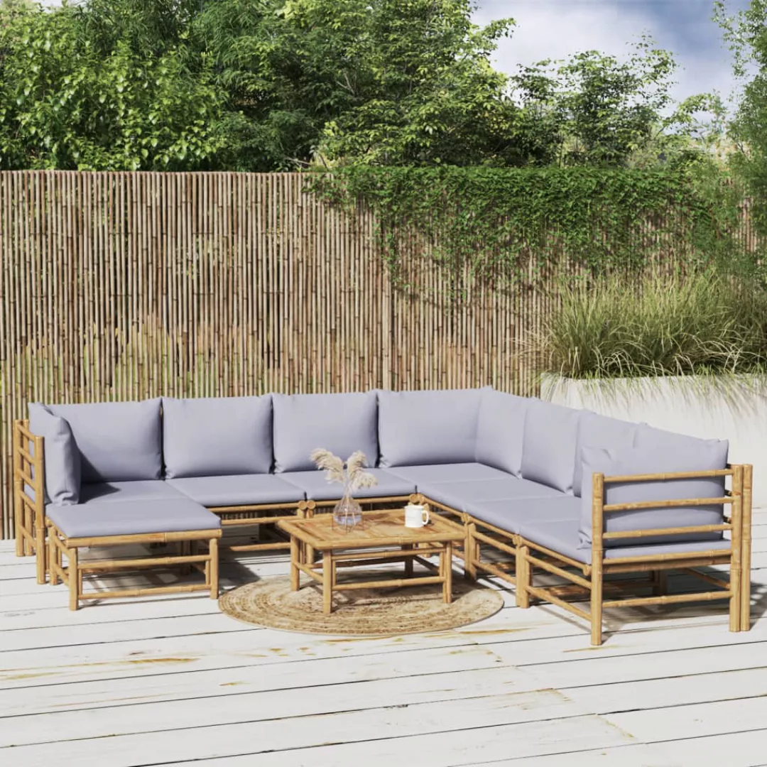 Vidaxl 9-tlg. Garten-lounge-set Mit Kissen Hellgrau Bambus günstig online kaufen