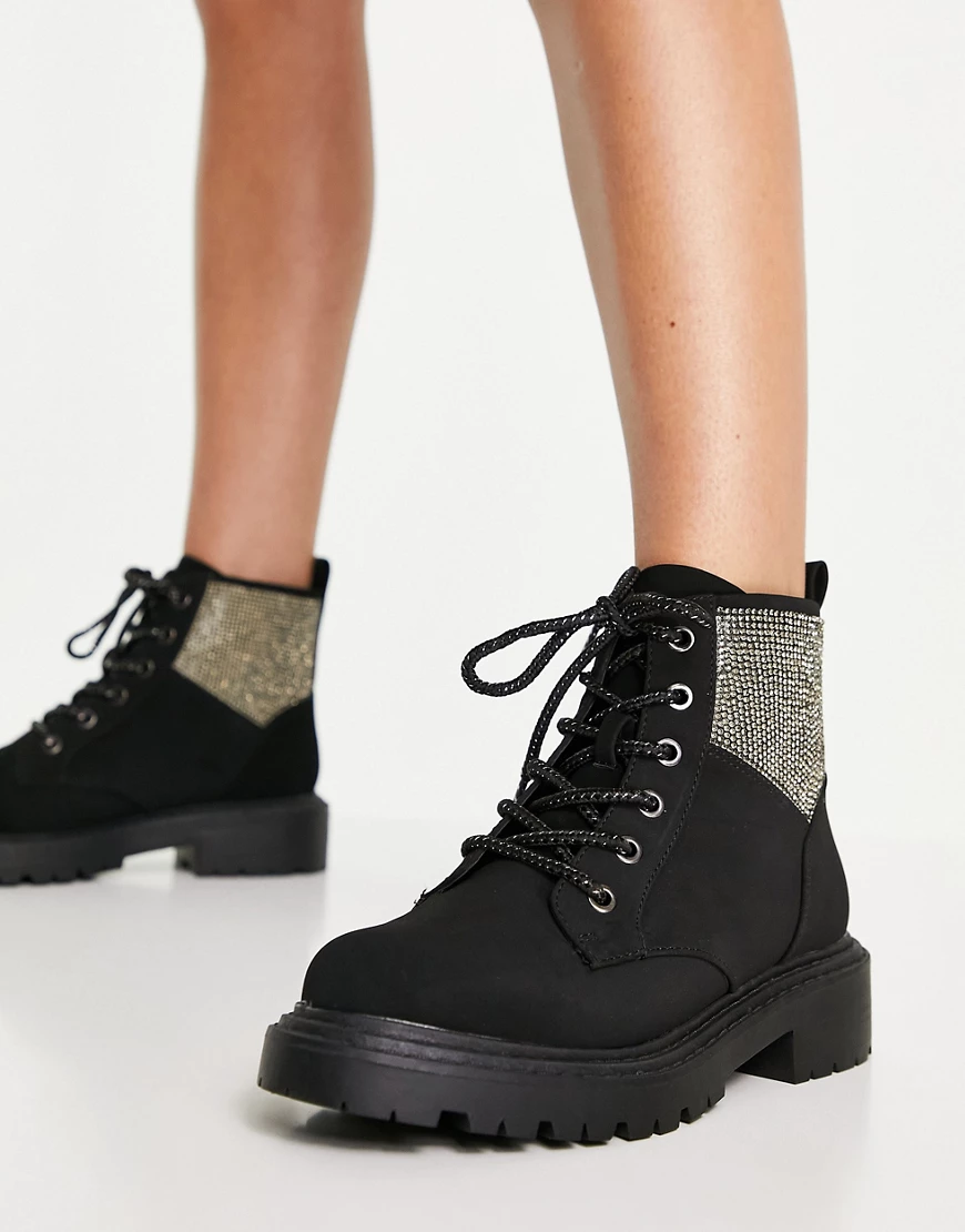 ASOS DESIGN – Amelie – Verzierte Wanderstiefel in Schwarz günstig online kaufen