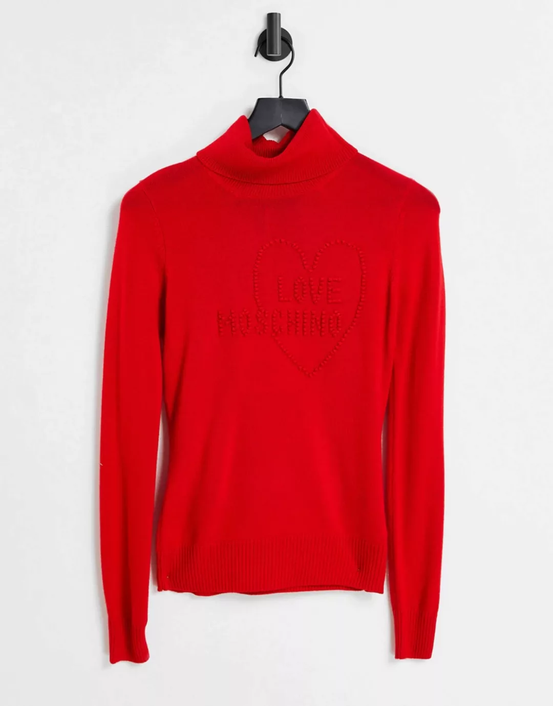 Love Moschino – Rollkragenpullover in Rot mit Logo vorne günstig online kaufen