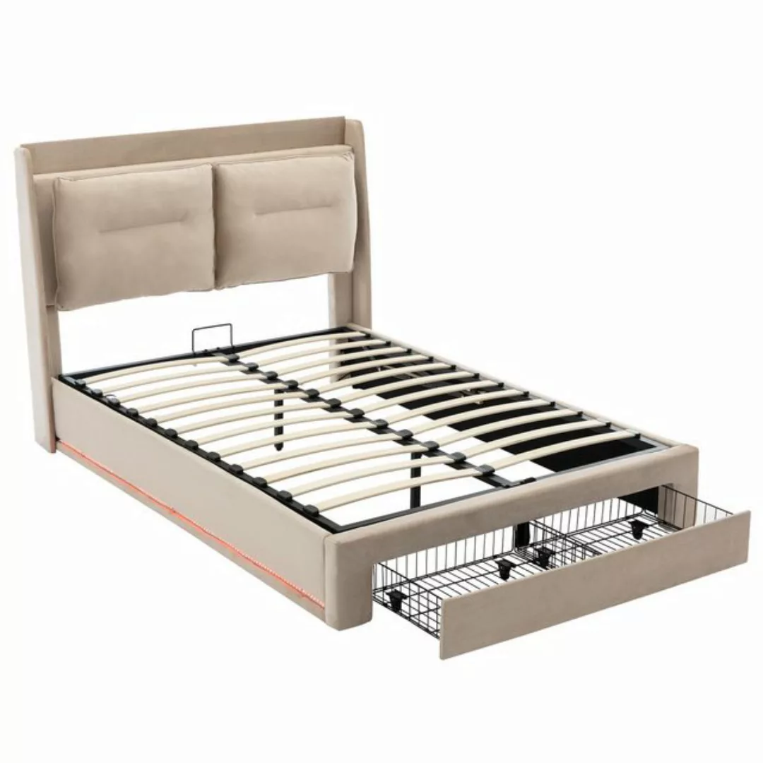 MODFU Polsterbett Hydraulisches Bett (LED-Licht-Polsterbett, mit Lattenrost günstig online kaufen
