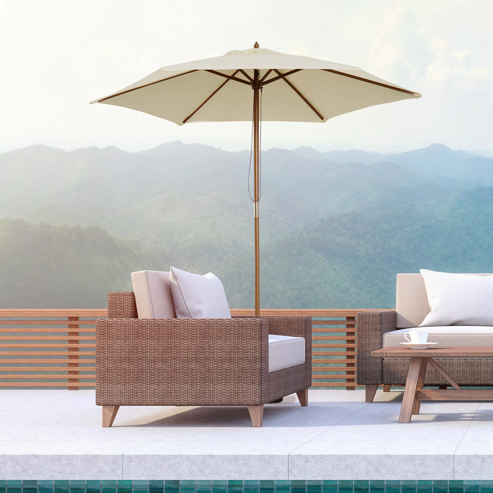 Outsunny Gerader Garten Sonnenschirm mit doppeltem Dach, groß Ø 2,5 x 2,3H günstig online kaufen
