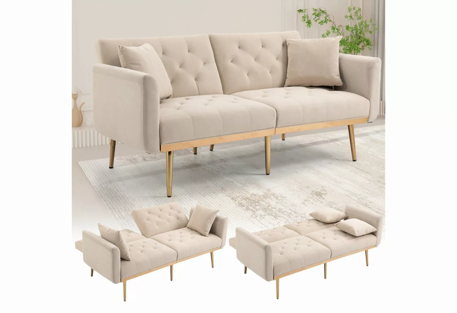 AUKWIK 2-Sitzer Klappsofa mit Bettfunktion + 2 passenden Kissen, 162(L)x80( günstig online kaufen