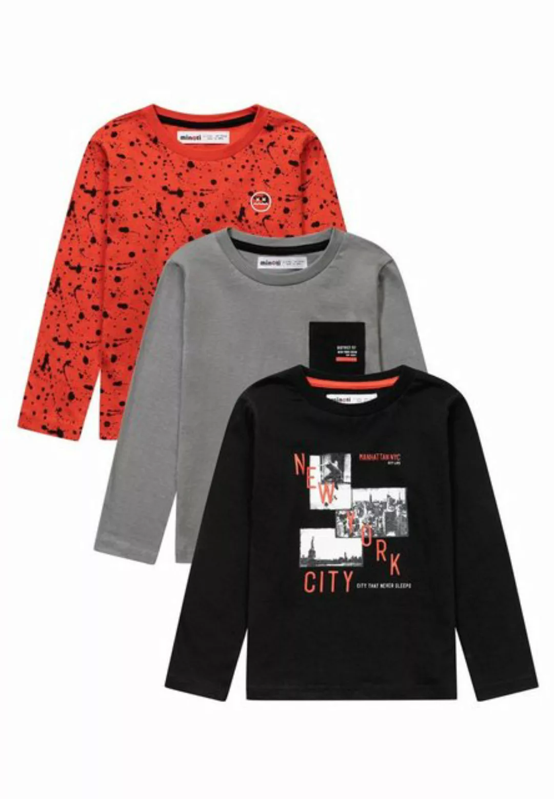 MINOTI Langarmshirt 3er-Pack bedruckte Langarm-T-Shirts (1y-8y) günstig online kaufen