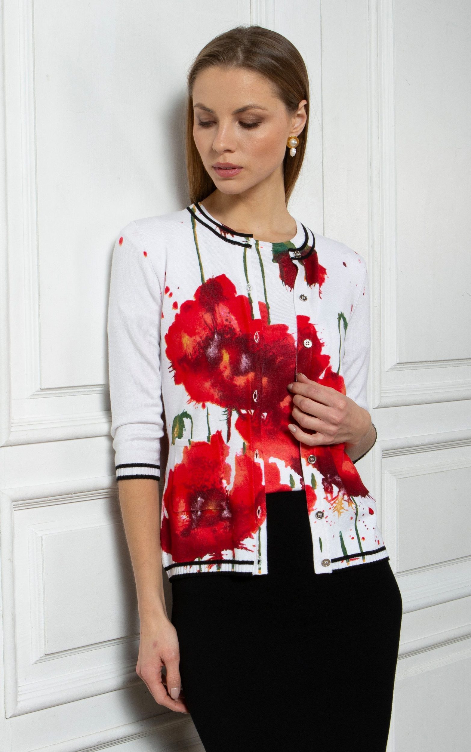 Passioni 2-in-1-Strickjacke Twinset mit Mohn-Blumenprint günstig online kaufen
