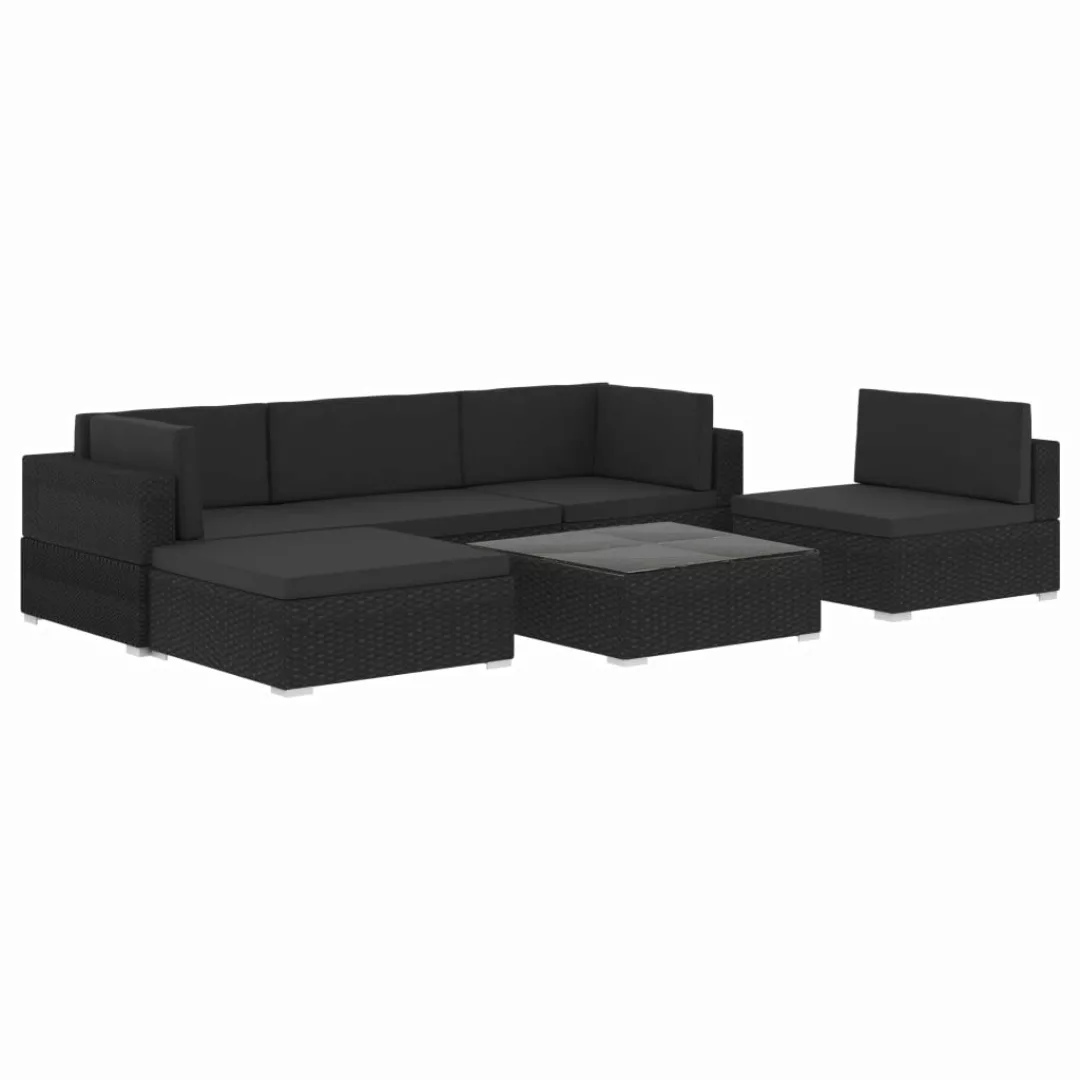 6-tlg. Garten-lounge-set Mit Auflagen Poly Rattan Schwarz günstig online kaufen