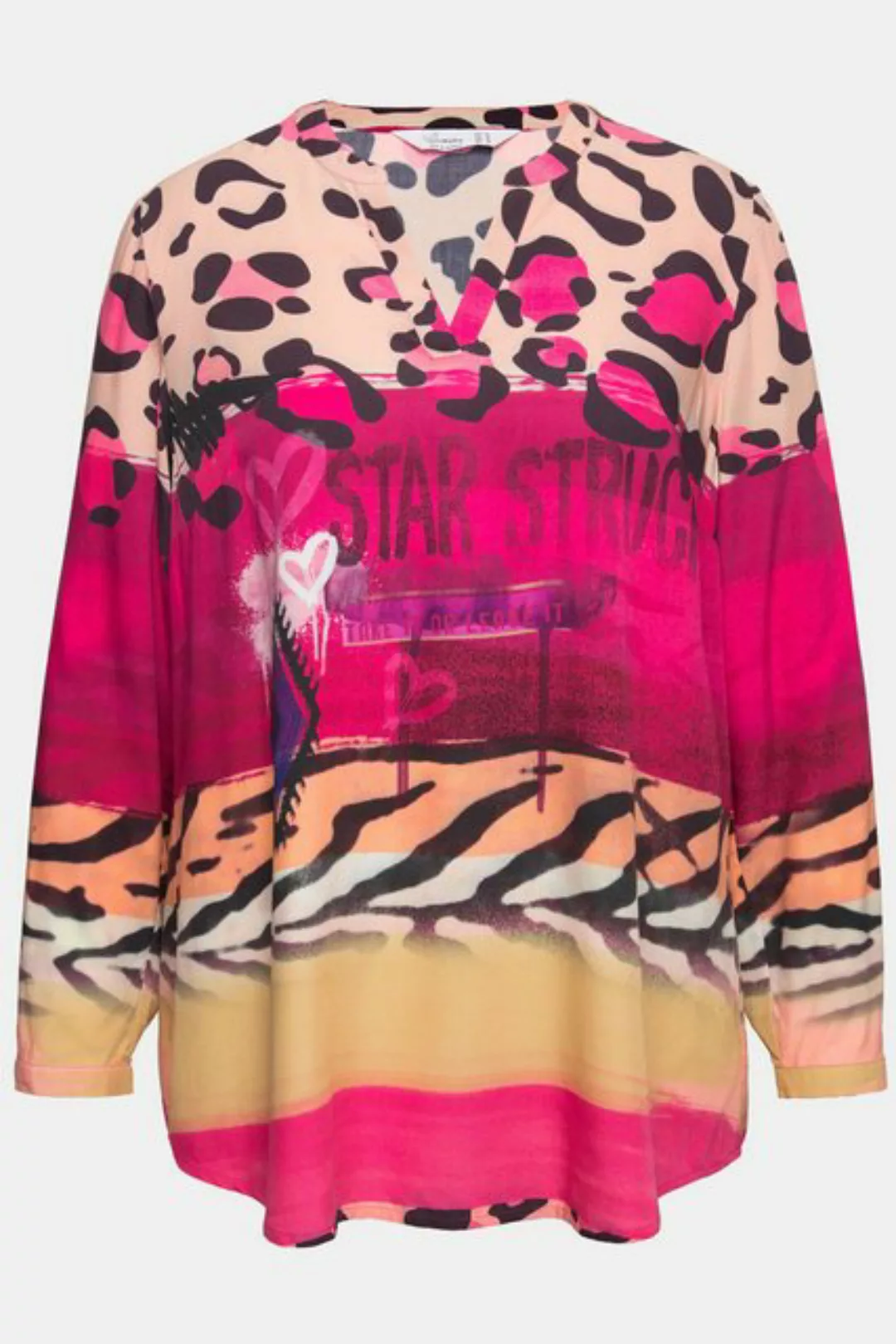 MIAMODA Satinbluse Bluse Musterstreifen Tunika-Ausschnitt Langarm günstig online kaufen