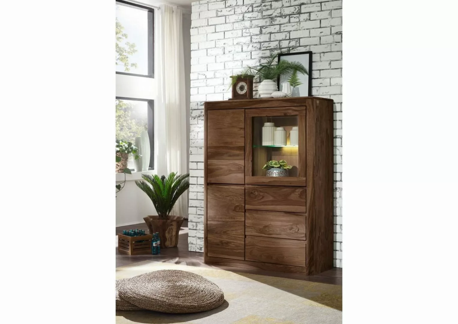 Massivmoebel24 Standvitrine Vitrine Sheesham 109x40x145 smoked cherry gebei günstig online kaufen