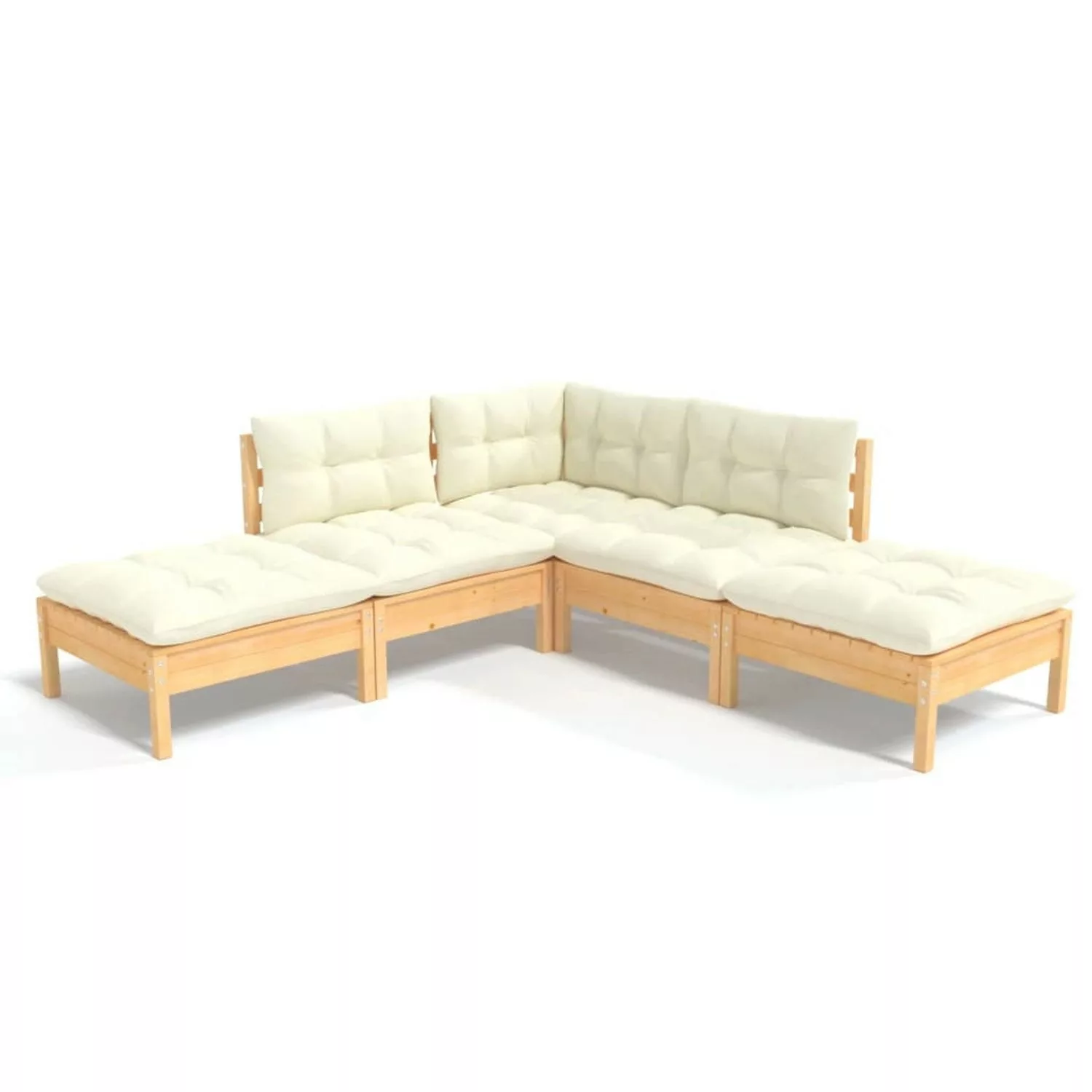 5-tlg. Garten-lounge-set Mit Creme Kissen Kiefernholz günstig online kaufen