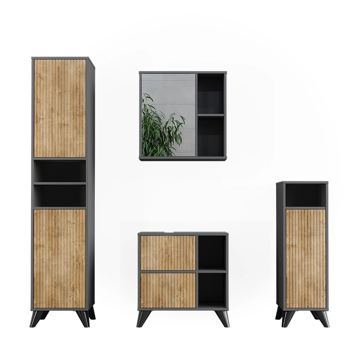 Vicco Badmöbel-Set Leano Anthrazit/Bergeiche Set 4 günstig online kaufen