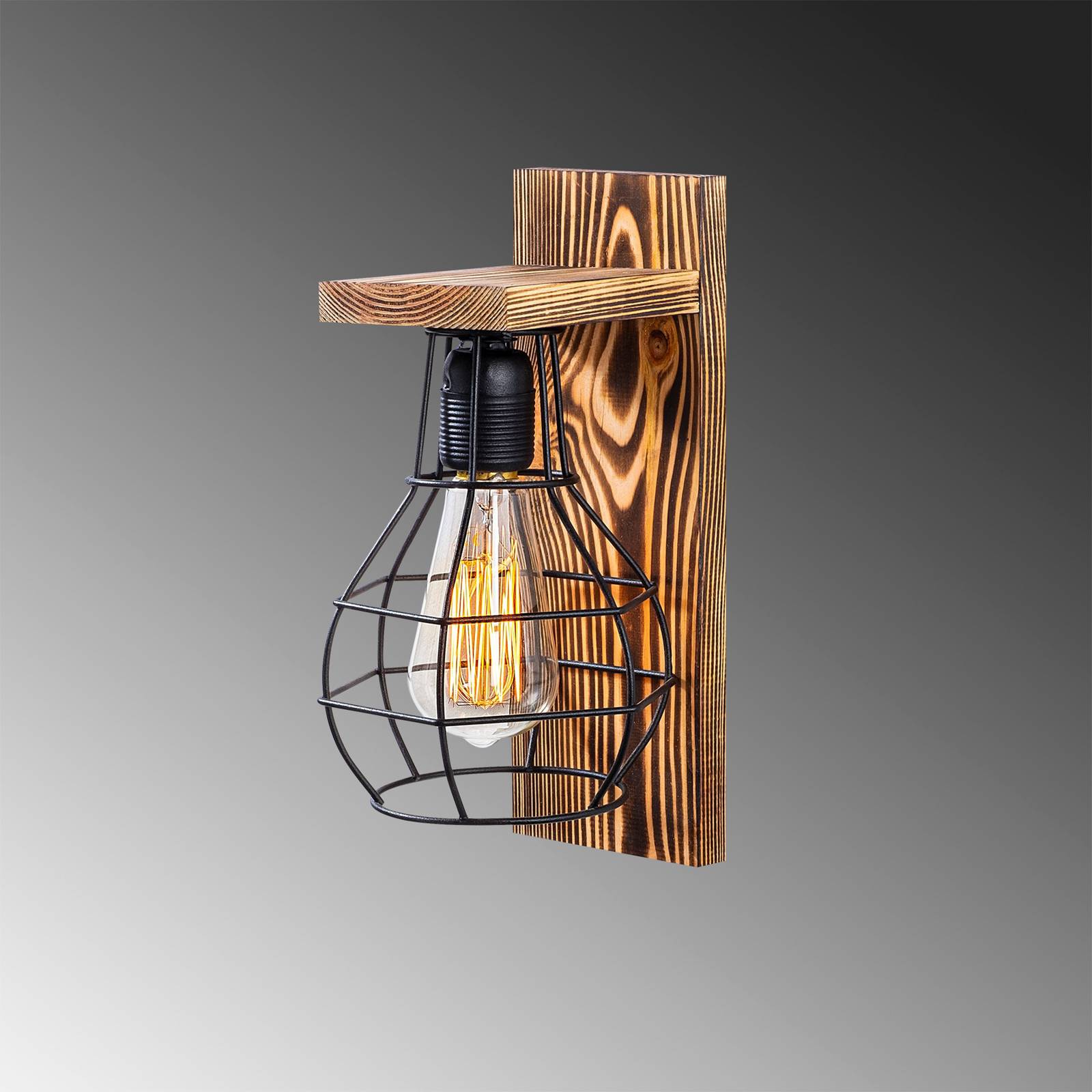 Wandlampe Erebos 121-A, Holz, Käfigschirm schwarz günstig online kaufen