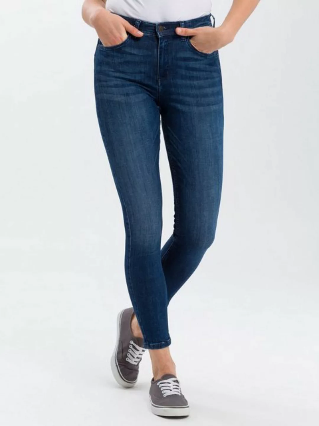 Cross Jeans Damen Jeans Judy - Super Skinny Fit - Blau - Dark Mid Blue Used günstig online kaufen