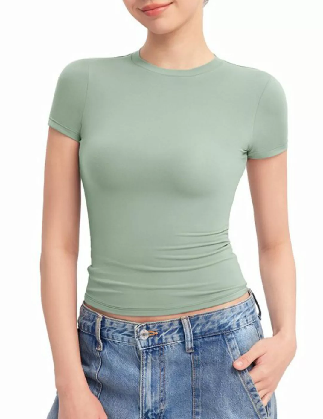 ZWY T-Shirt Kurzarm-Sommer-Plissee-Slim-Fit-T-Shirt für Damen günstig online kaufen