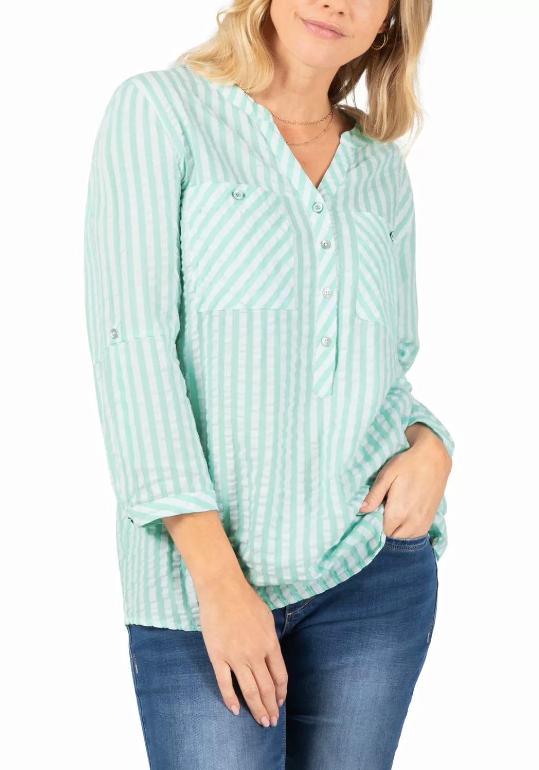 TIMEZONE Damen Bluse STRIPED HENLEY BLOUSE - Regular Fit Gestreift günstig online kaufen