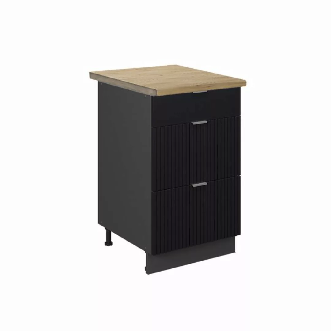 Vicco Unterschrank Fame-Line, Schwarz gestreift/Goldkraft Eiche, 50 cm, AP günstig online kaufen