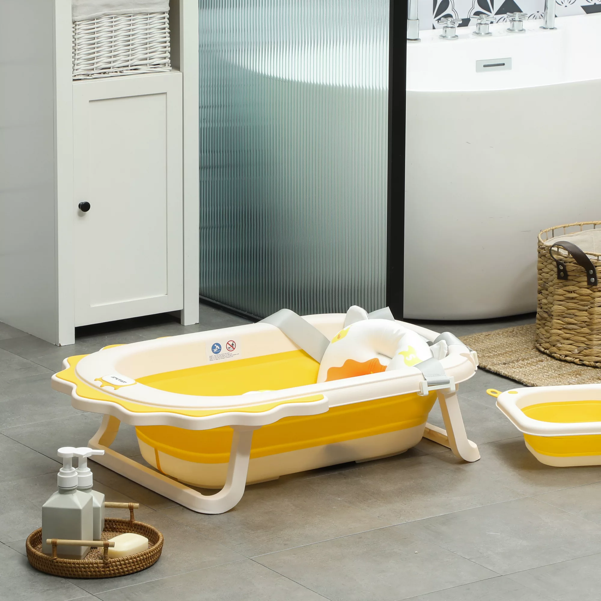 AIYAPLAY 3er -Set Babybadewanne, faltbar Baby Bathtub mit Löwenmustern, rut günstig online kaufen