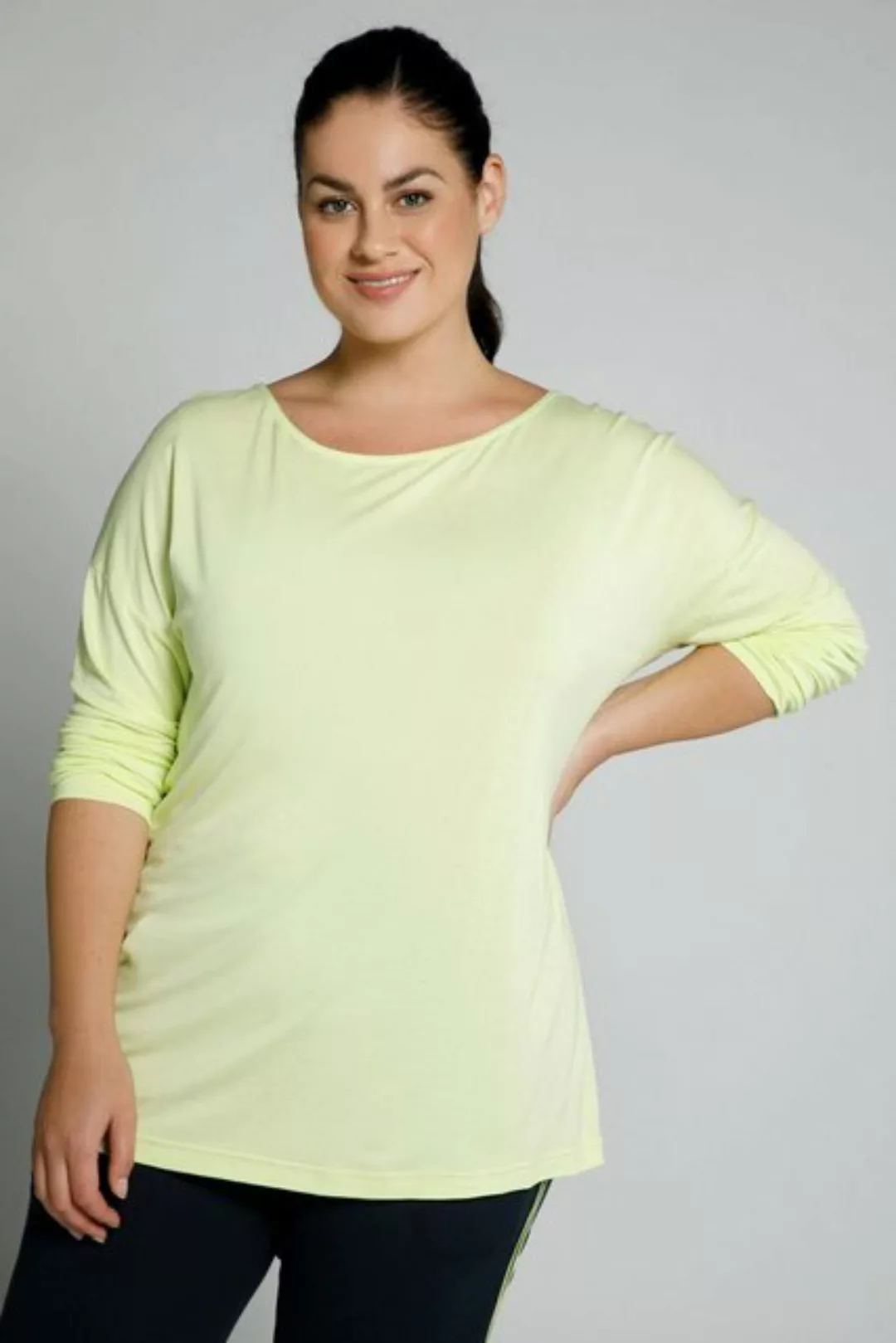 Ulla Popken Rundhalsshirt Shirt Wasserfallausschnitt Rücken-Zierbänder günstig online kaufen
