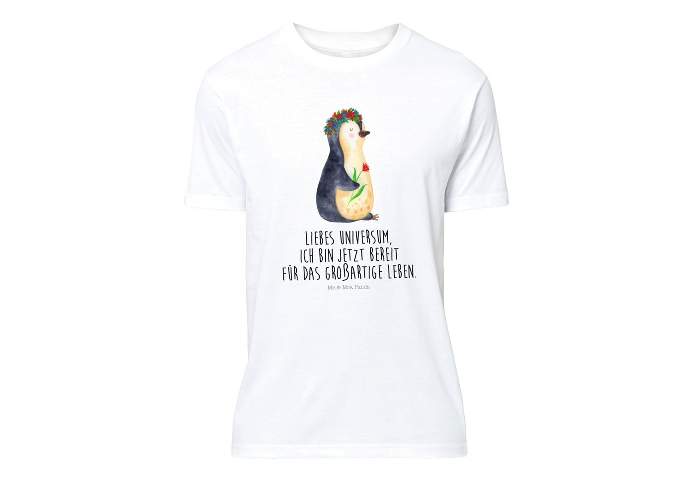 Mr. & Mrs. Panda T-Shirt Pinguin Blumenkranz - Weiß - Geschenk, Schlafshirt günstig online kaufen