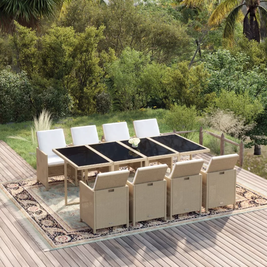 Vidaxl 9-tlg. Garten-essgruppe Mit Kissen Poly Rattan Beige günstig online kaufen