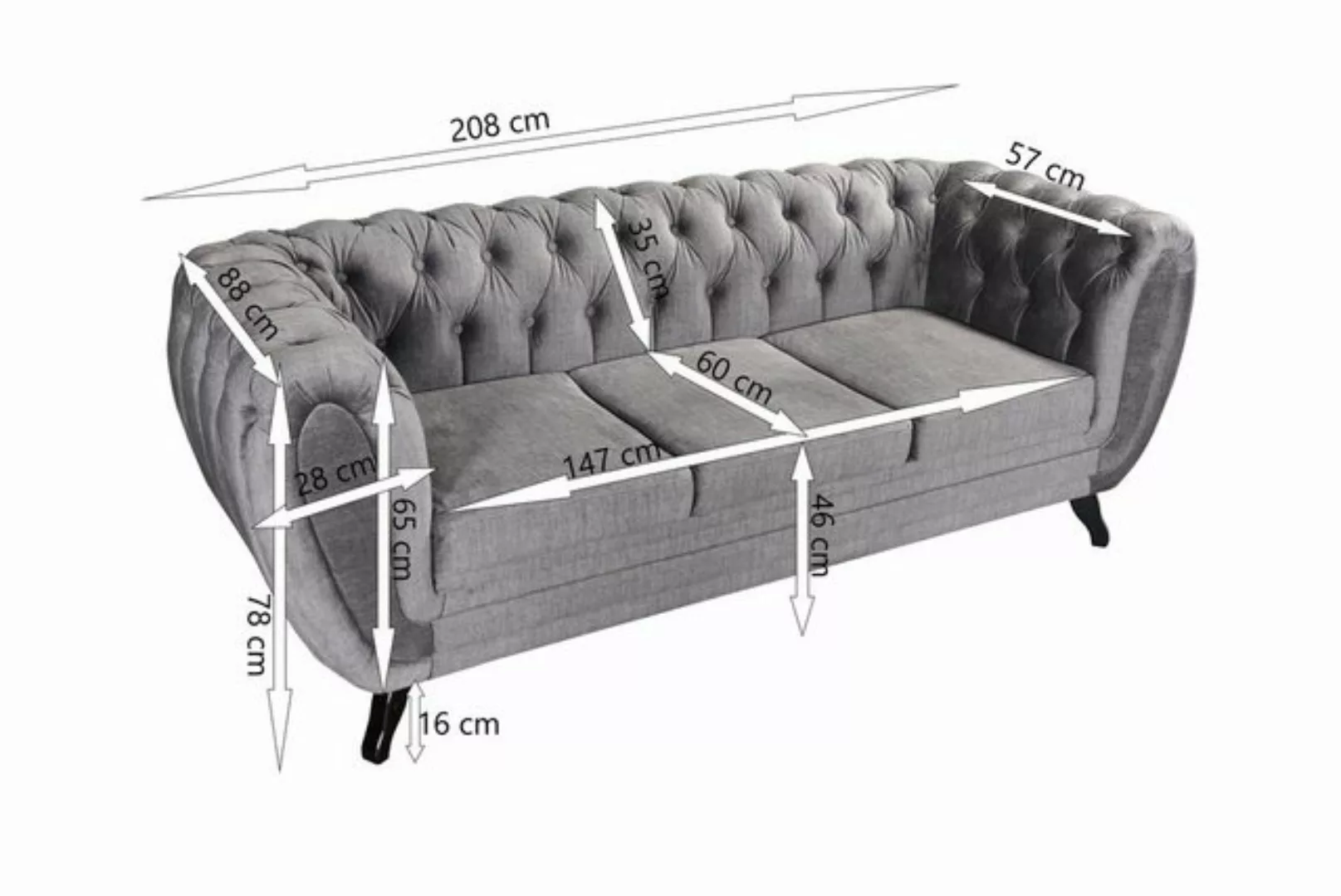 Küchen-Preisbombe Sofa Edles Sofa Set 3-2-1 Sitzer grau Couch Polstersofa W günstig online kaufen