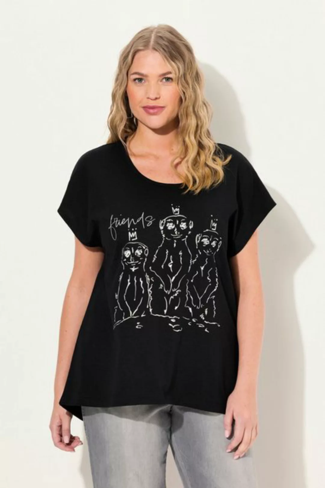 Ulla Popken Rundhalsshirt T-Shirt Metallic-Tiermotiv Oversized Rundhals günstig online kaufen