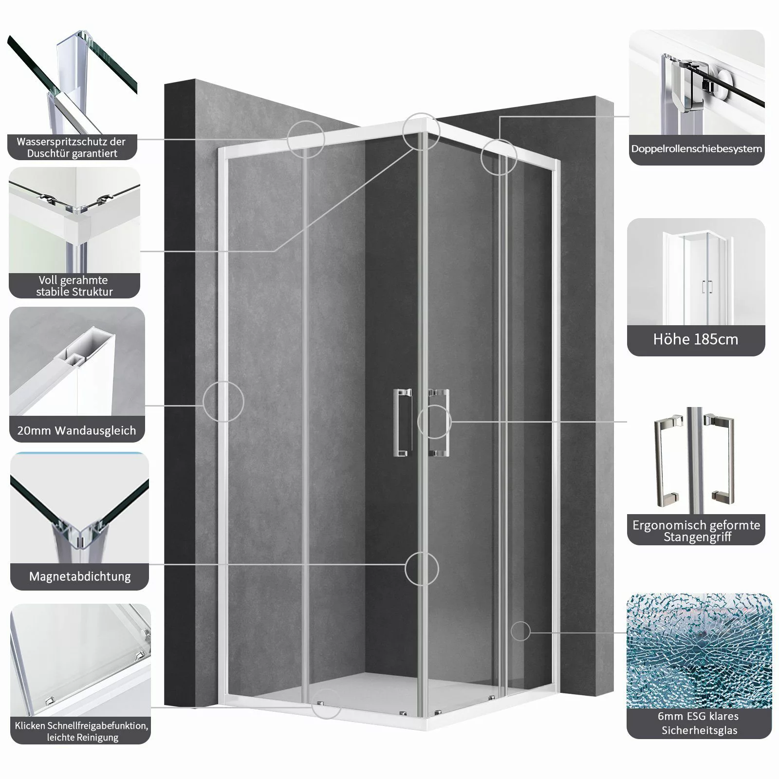 Boromal Eckdusche 90x75 90x90 80x80 100x100 günstig online kaufen