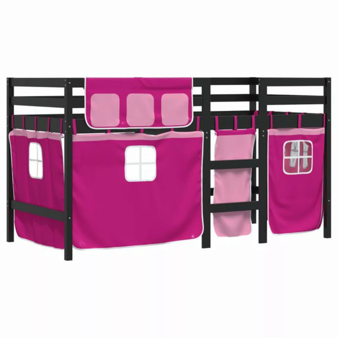 vidaXL Kinderbett Kinderhochbett mit Vorhängen Rosa 80x200 cm Massivholz Ki günstig online kaufen