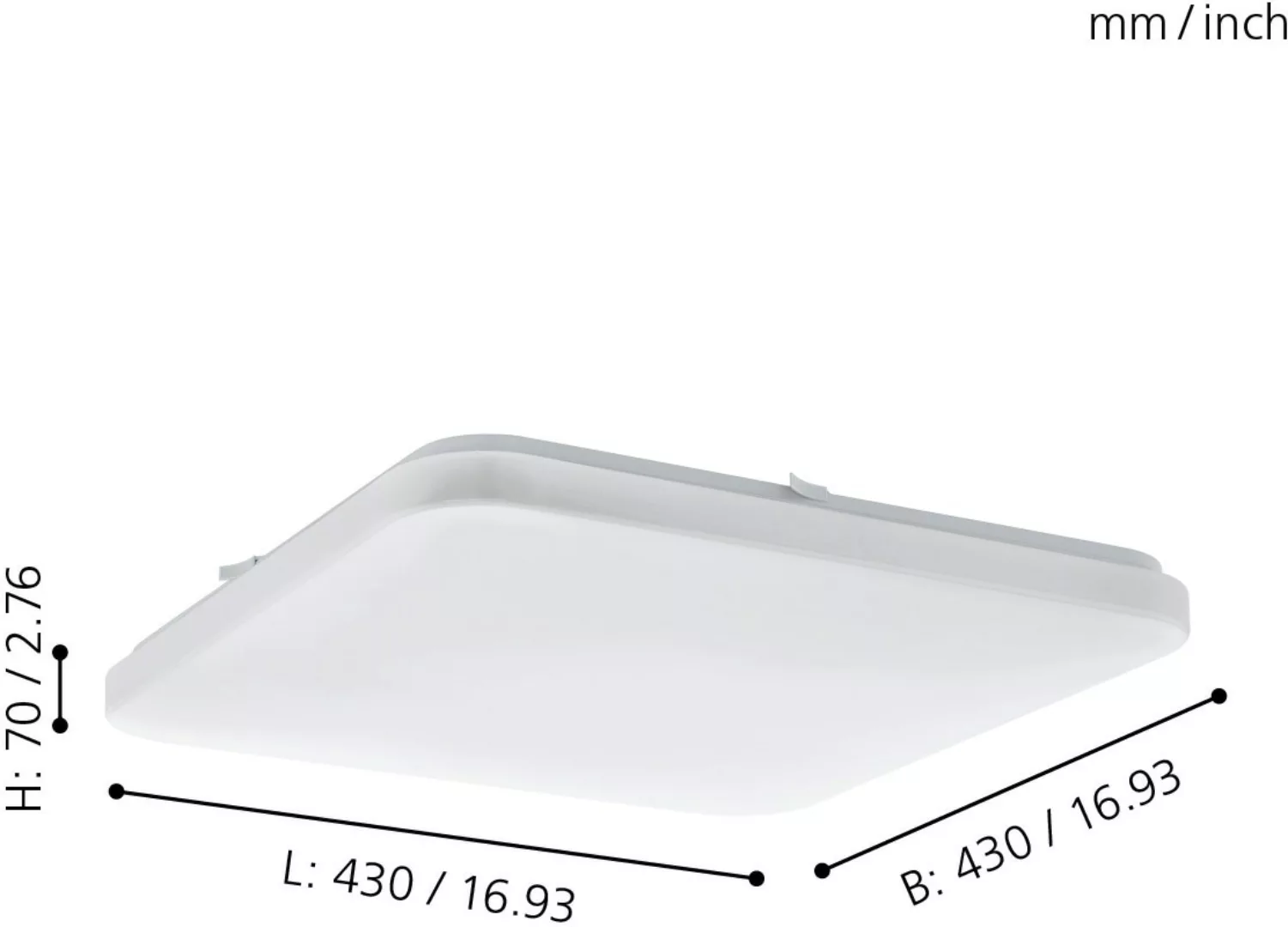 EGLO Deckenleuchte »FRANIA«, LED-Board, warmweiß, weiß / L43 x H7 x B43 cm günstig online kaufen