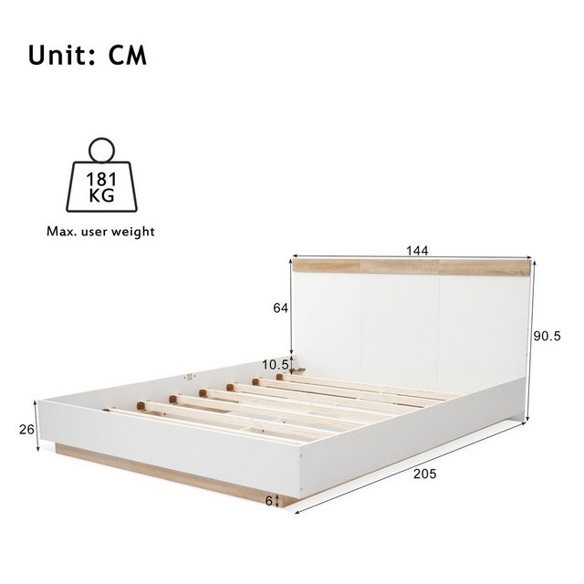 liebtech Holzbett Doppelbett Schwebebett mit Kopfteil aus Bettgestell & Lat günstig online kaufen