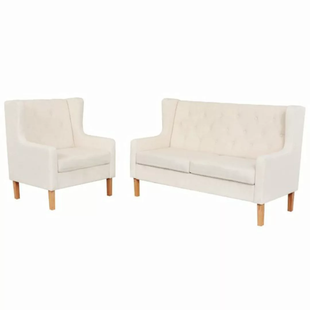 vidaXL Sofa 2-tlg. Sofa-Set Stoff Cremeweiß günstig online kaufen