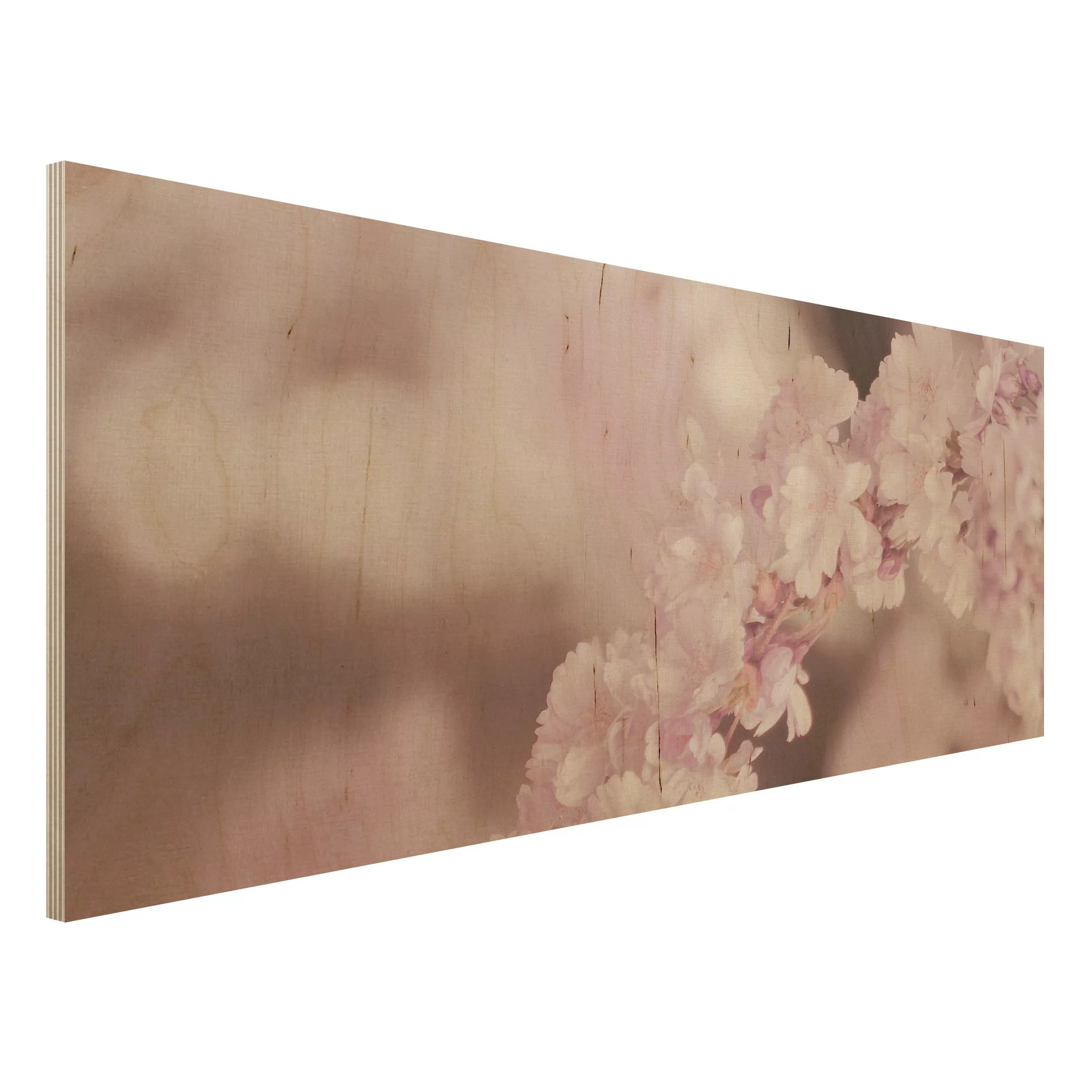 Holzbild Kirschblüte im Violetten Licht günstig online kaufen