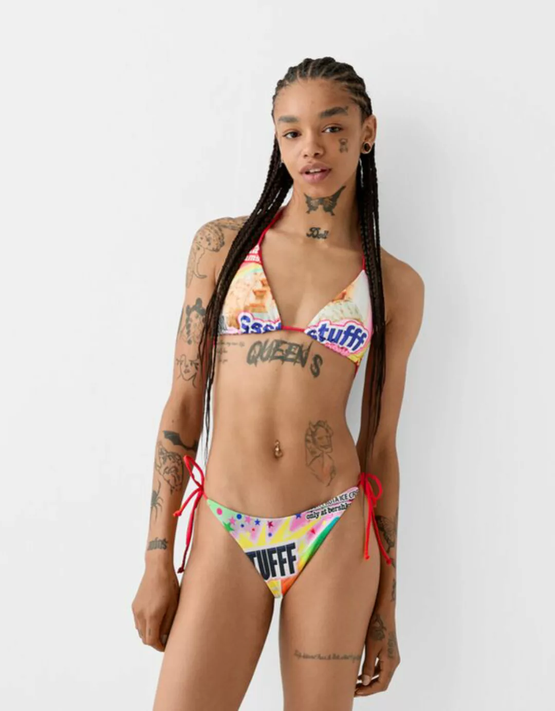 Bershka Bikinioberteil Berssshka X Ssstufff Mit Print Damen M-L Gelb günstig online kaufen