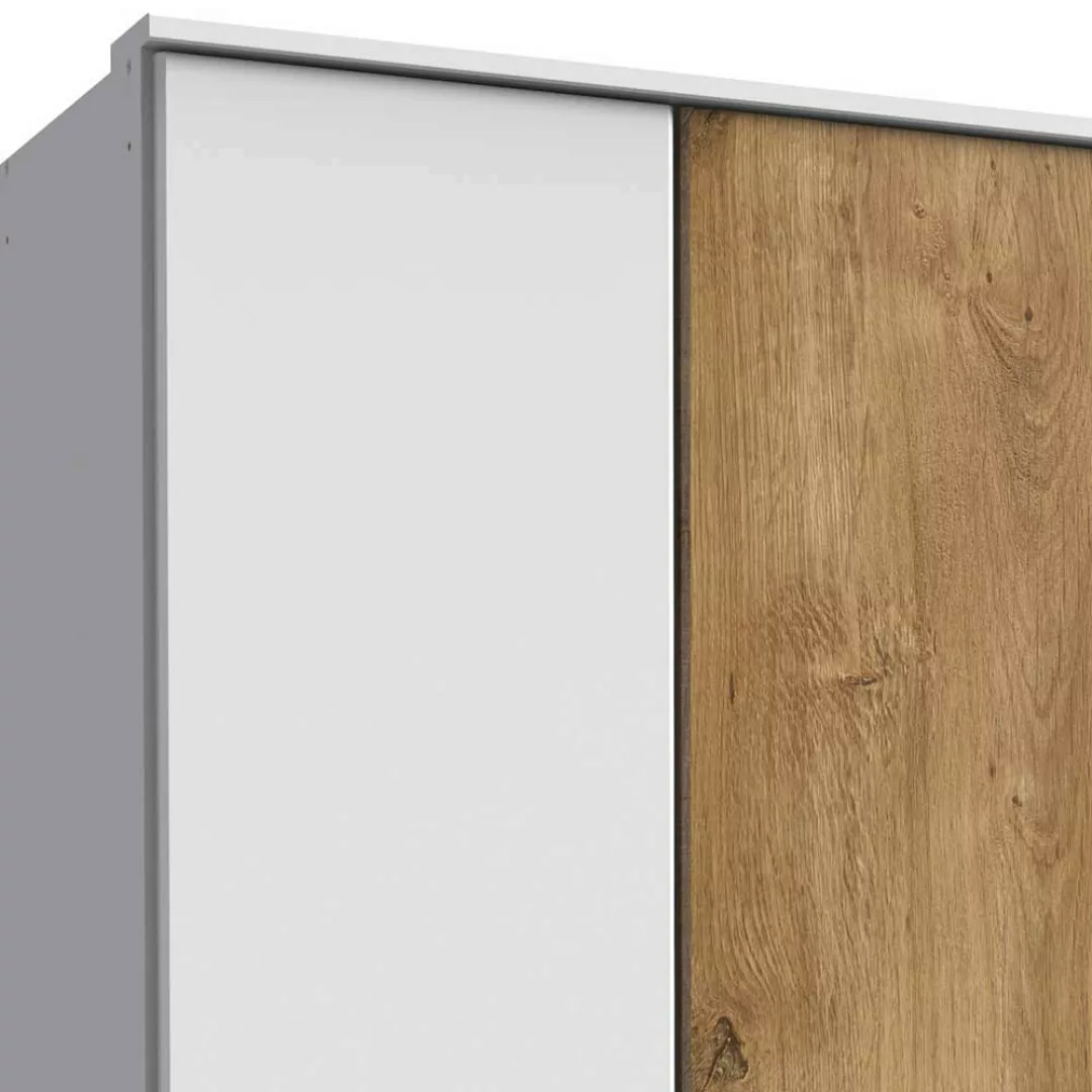 Schlafzimmerschrank mit Schubladen modern in Plankeneiche NB Weiß günstig online kaufen