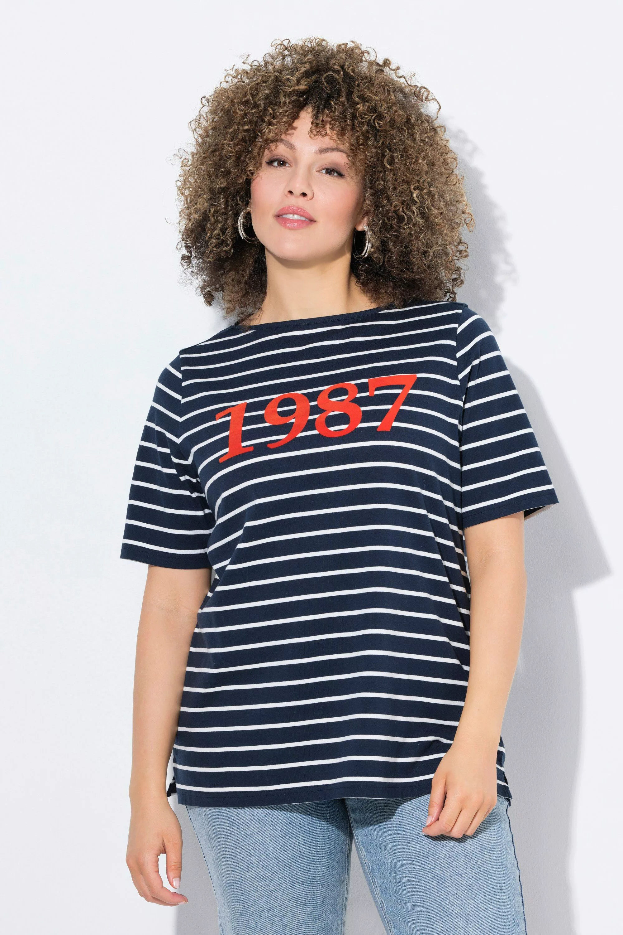 Ulla Popken T-Shirt T-Shirt Ringel Flockdruck günstig online kaufen