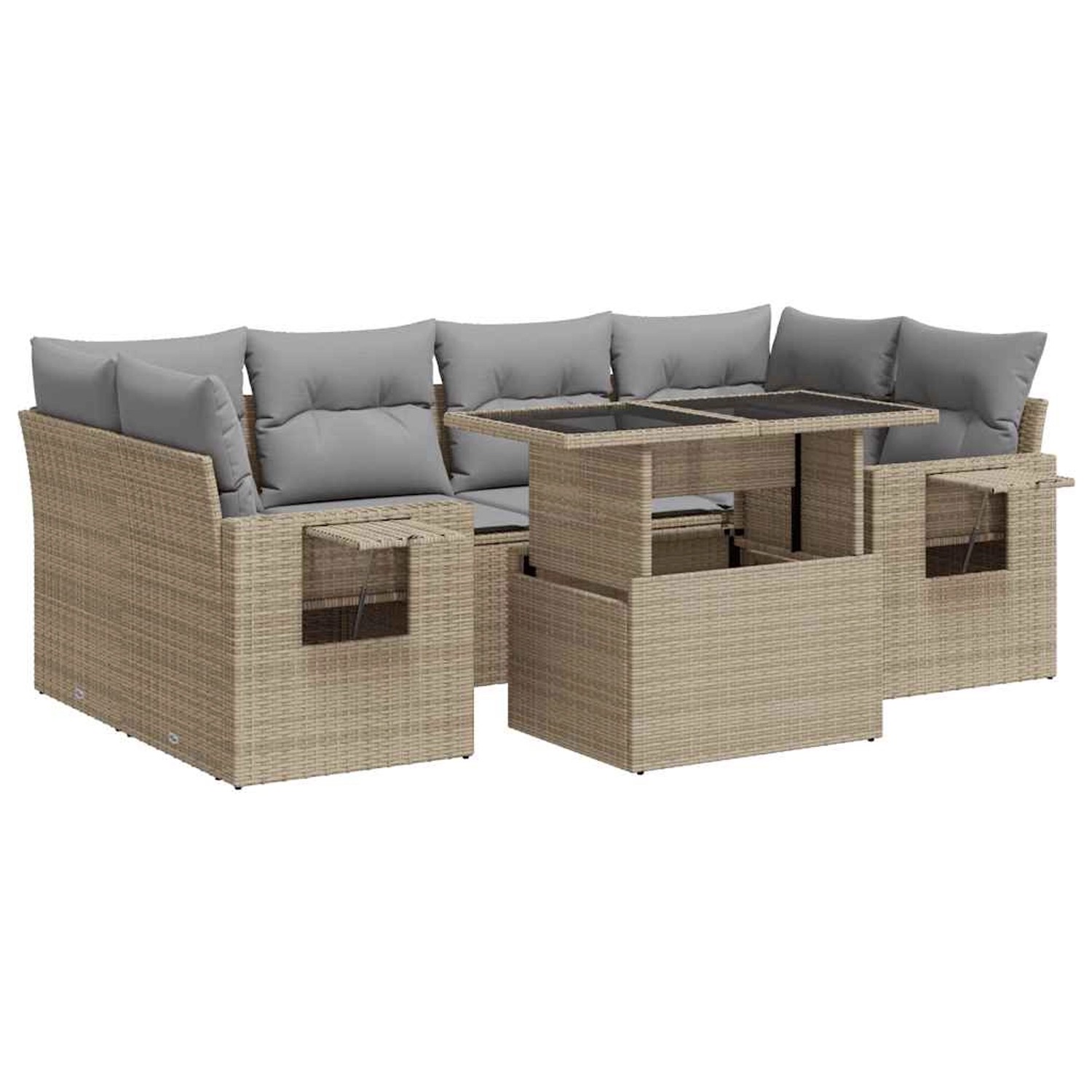 vidaXL 7-Tlg Garten-Sofagarnitur mit Kissen Beige Poly Rattan 3326430 günstig online kaufen
