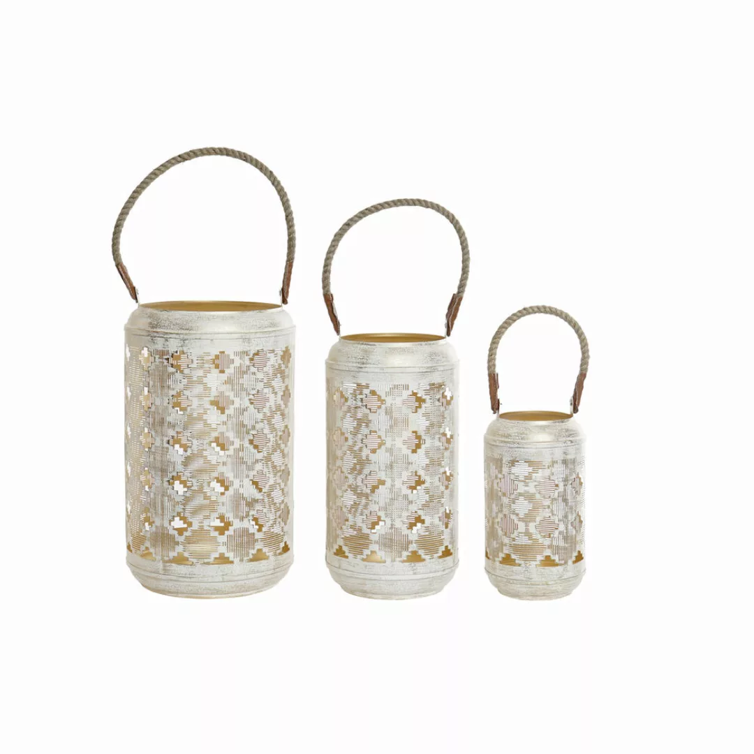 Kerzenschalensatz Dkd Home Decor (3 Pcs) Golden Metall Schnur Weiß Jute (25 günstig online kaufen