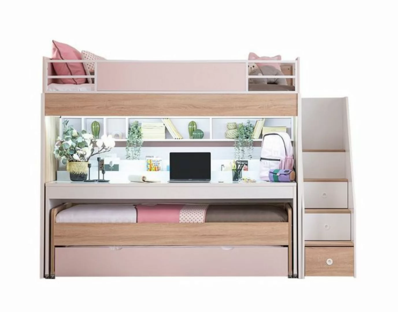 Möbel-Zeit Etagenbett Etagenbett mit Treppe und Schreibtisch City günstig online kaufen