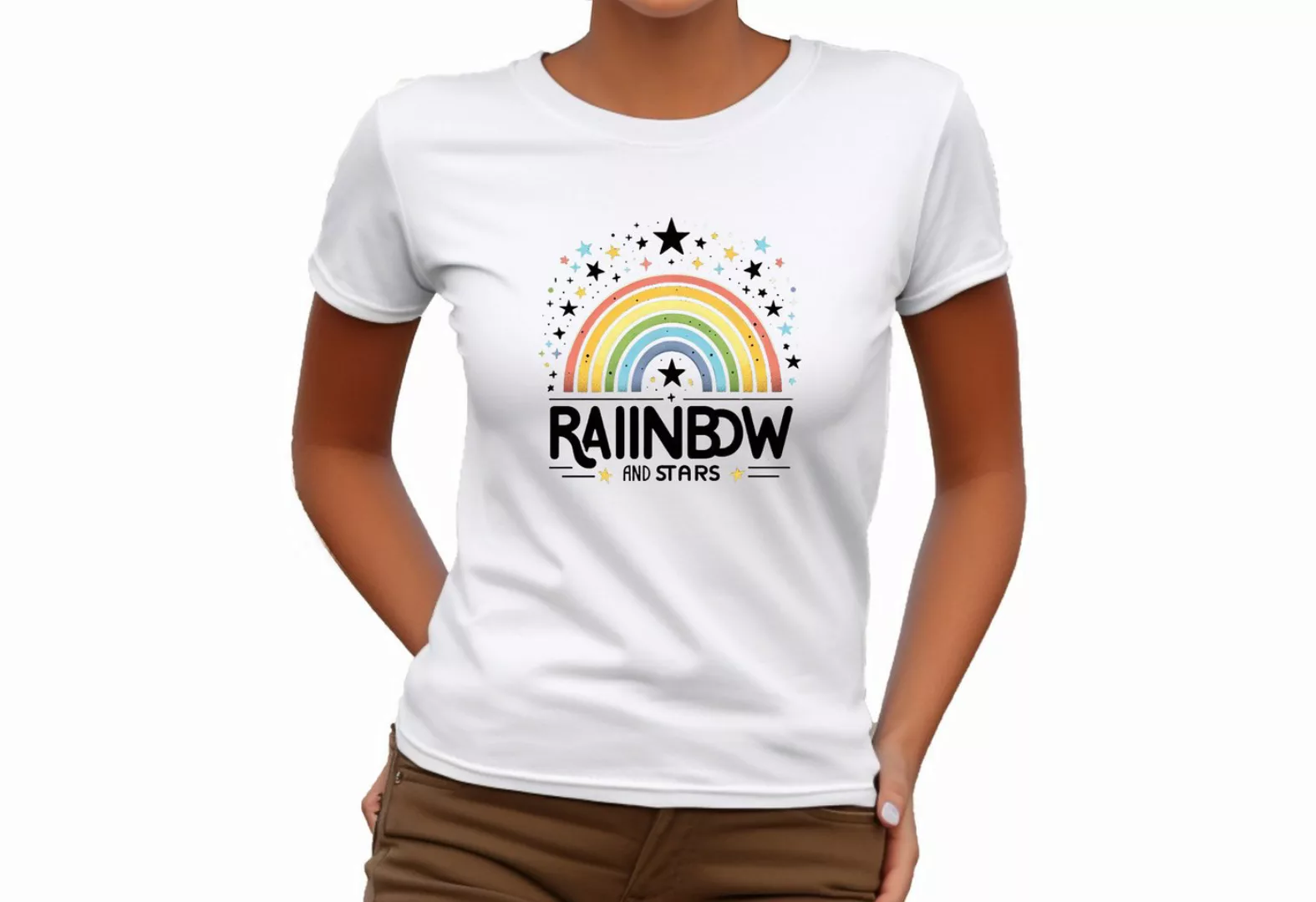 Banco T-Shirt Damen Kurzarm Rainbow Print Unifarben Unifarben, hochwertiger günstig online kaufen