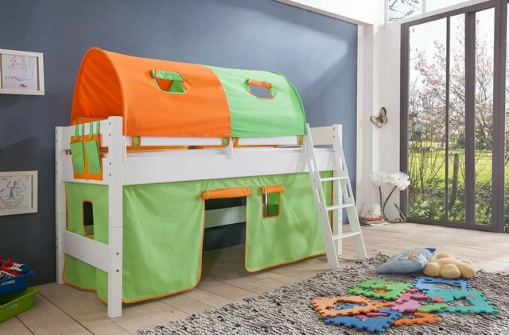 Natur24 Kinderbett Halbhohes Einzelbett Kim Buche lackiert 90x200cm Einzelb günstig online kaufen