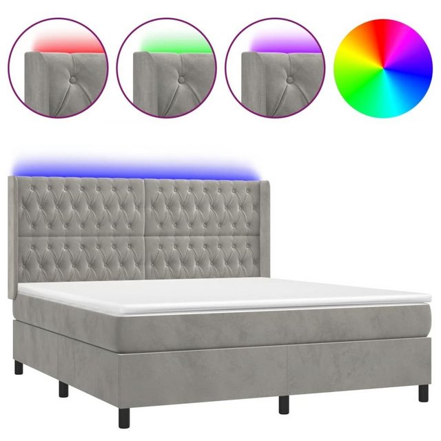 vidaXL Bettgestell Boxspringbett mit Matratze LED Hellgrau 180x200 cm Samt günstig online kaufen