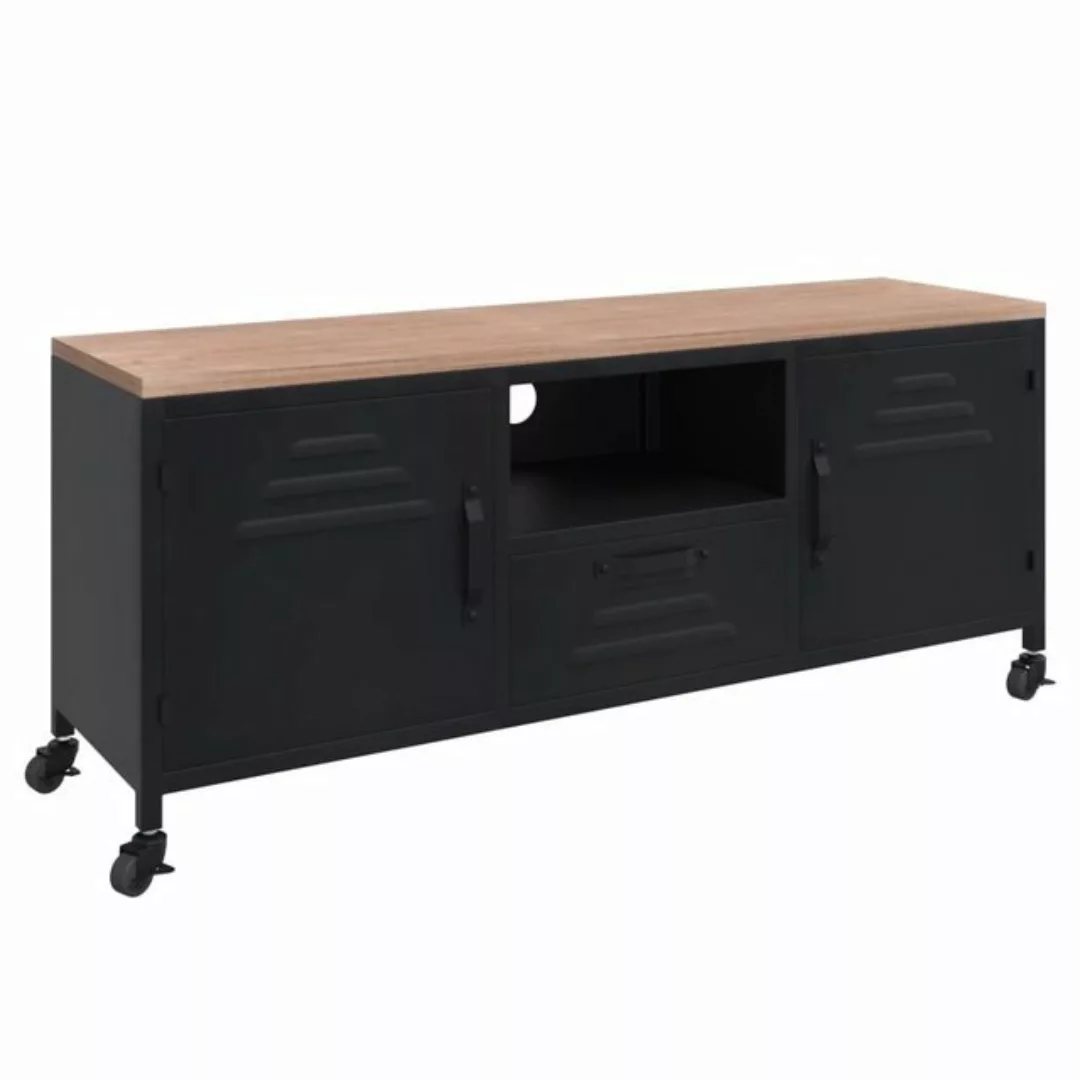 furnicato TV-Schrank Schwarz 110x30x43 cm Eisen und Massivholz Tanne (1-St) günstig online kaufen